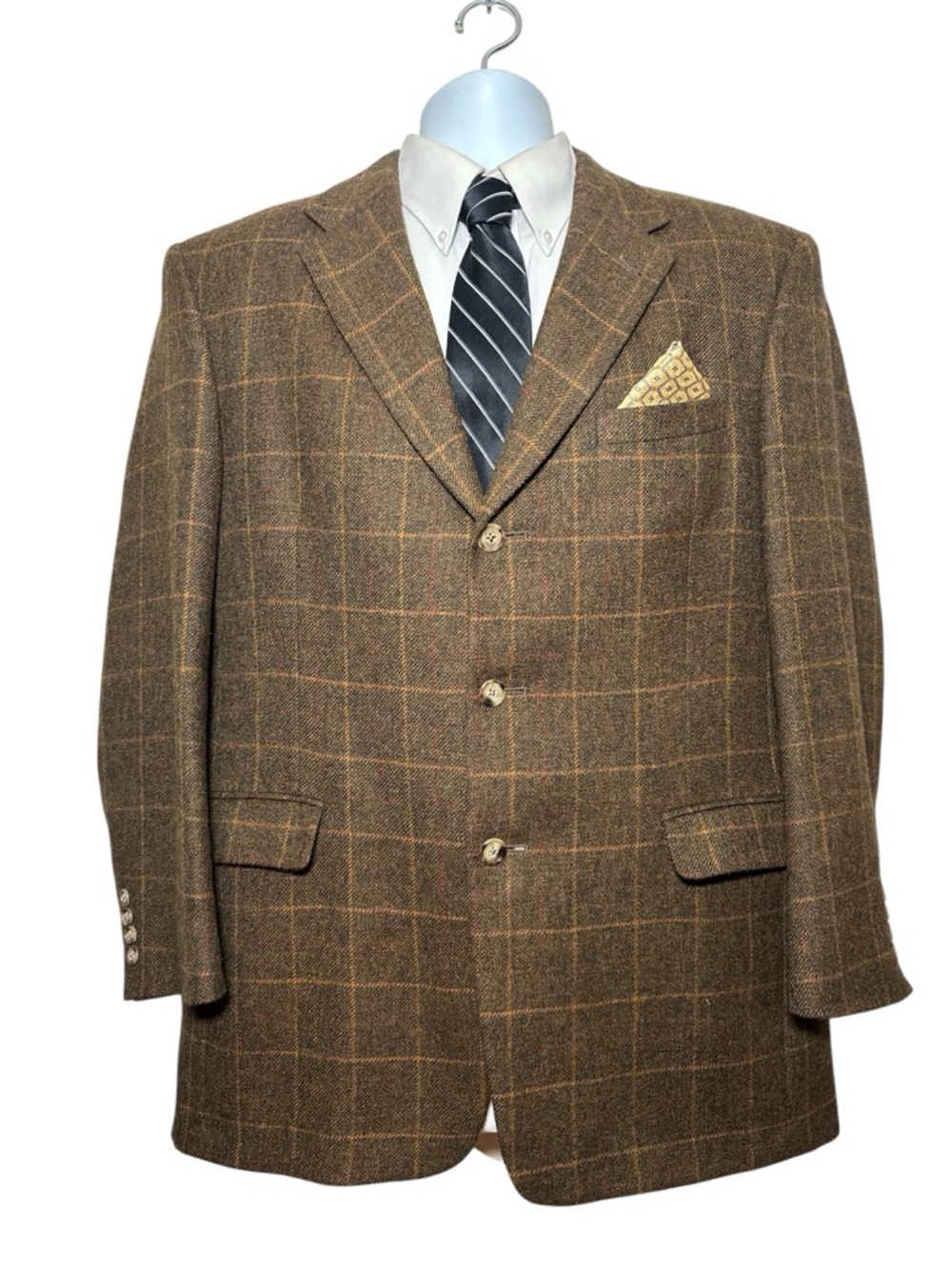 Burberry Brown Windowpane Wool Sport Coat with Subtle Orange Check